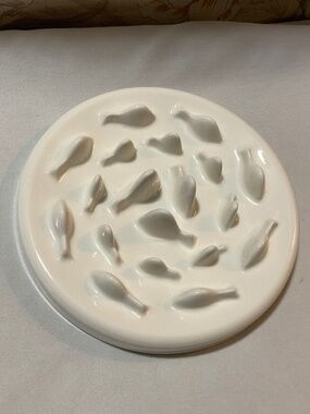 White Ceramic Pet Slow Feeder Bowl, Measures 8.5'' Wide